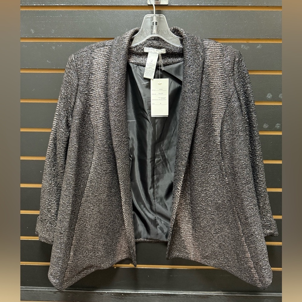 NWT Alberto Makali Metallic Textured Open Front Jacket Blazer M